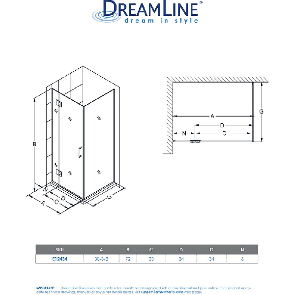 DreamLine E12434 Unidoor-X 30-3/8 in. W x 34 in. D Hinged Shower Enclosure