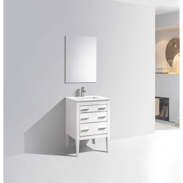KubeBath E24-GW Eiffel 24'' High Gloss White Vanity W/ Quartz Counter Top
