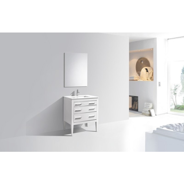 KubeBath E30-GW Eiffel 30'' High Gloss White Vanity W/ Quartz Counter Top