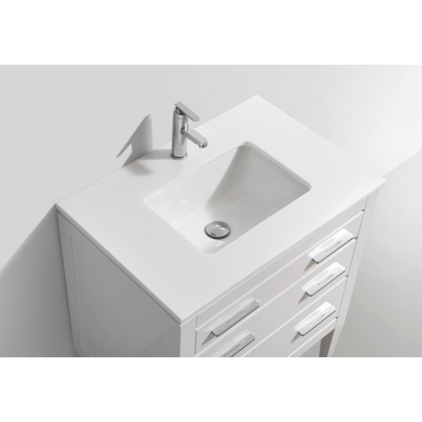 KubeBath E30-GW Eiffel 30'' High Gloss White Vanity W/ Quartz Counter Top