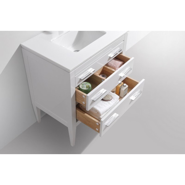 KubeBath E30-GW Eiffel 30'' High Gloss White Vanity W/ Quartz Counter Top
