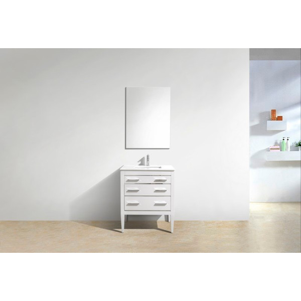 KubeBath E30-GW Eiffel 30'' High Gloss White Vanity W/ Quartz Counter Top