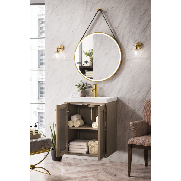 James Martin E303V20WWWG 20" White Washed Walnut Single Vanity W/ Composite Top