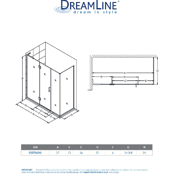 DreamLine E3270634L Unidoor-X Hinged Shower Enclosure With Left-wall Bracket