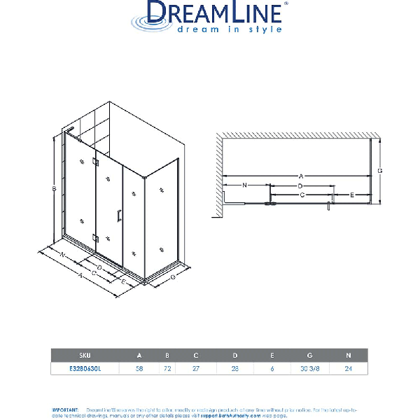 DreamLine E3280630L Unidoor-X Hinged Shower Enclosure With Left-wall Bracket