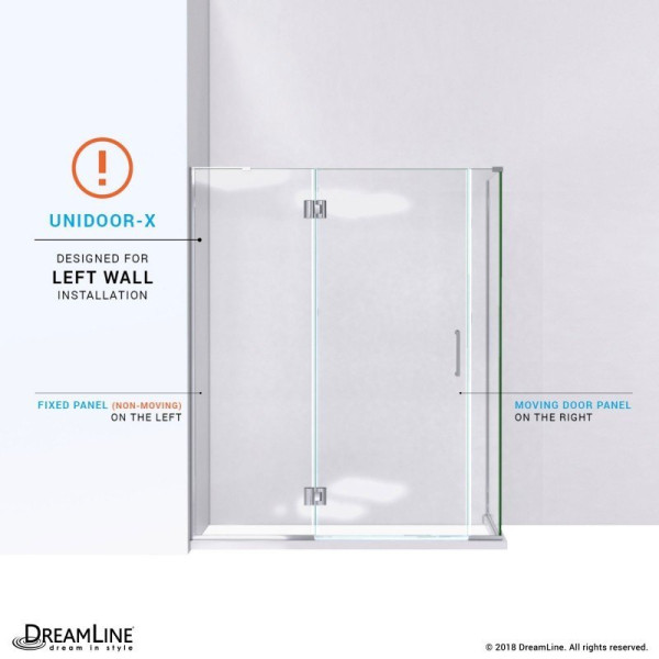 DreamLine E3290634L Unidoor-X Hinged Shower Enclosure With Left-wall Bracket