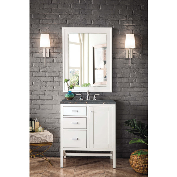 James Martin E444-V30-GW-3PBL 30" Vanity Glossy White w/ 3 CM Parisien Bleu Top