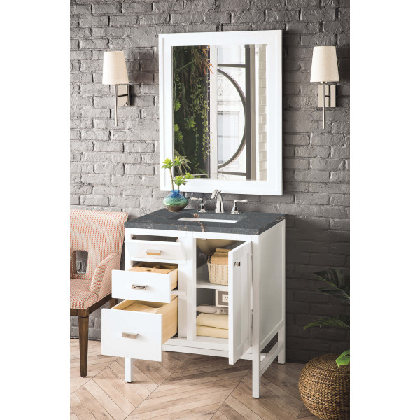 James Martin E444-V30-GW-3PBL 30" Vanity Glossy White w/ 3 CM Parisien Bleu Top