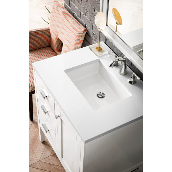 James Martin E444-V30-GW-3WZ Single Vanity Cabinet Glossy White w/ Quartz Top