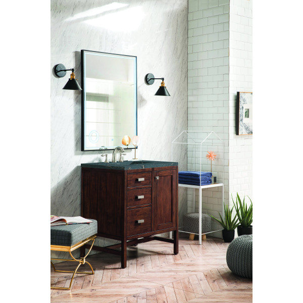 James Martin E444-V30-MCA-3PBL Vanity Mid-Century Acacia w/ Parisien Bleu Top
