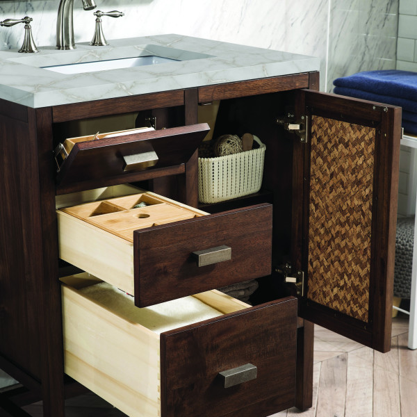 James Martin E444-V30-MCA-3VSL Vanity Mid-Century Acacia w/ Victorian Silver Top