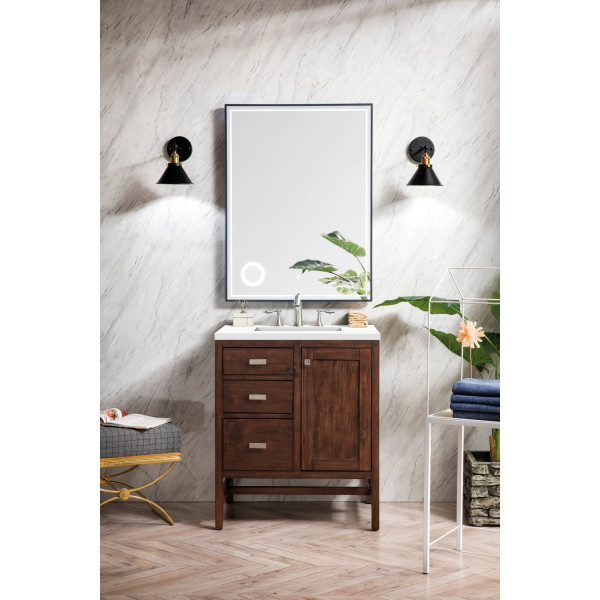 James Martin E444-V30-MCA-3WZ Vanity Cabinet Mid Century Acacia w/ Quartz Top