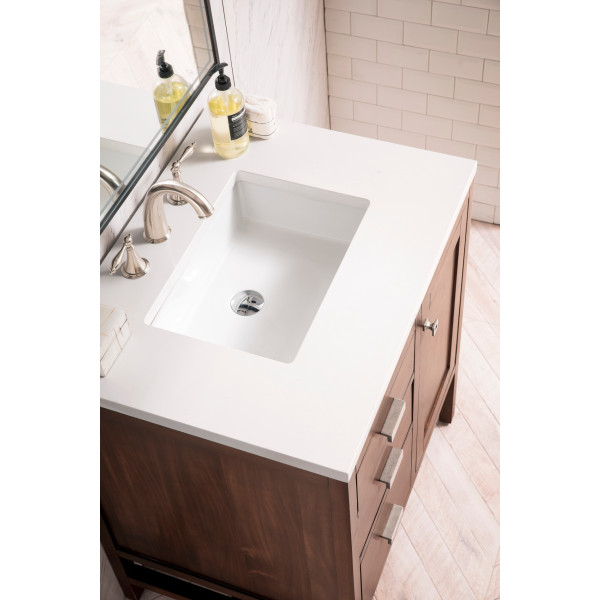 James Martin E444-V30-MCA-3WZ Vanity Cabinet Mid Century Acacia w/ Quartz Top