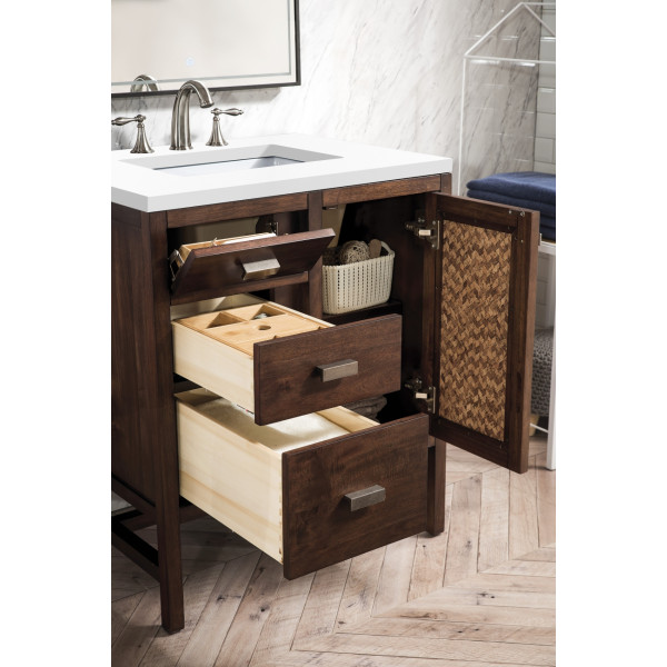 James Martin E444-V30-MCA-3WZ Vanity Cabinet Mid Century Acacia w/ Quartz Top