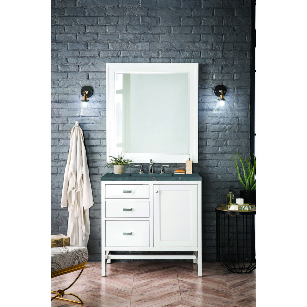 James Martin E444-V36-GW-3PBL 36" Vanity Glossy White w/ 3 CM Parisien Bleu Top
