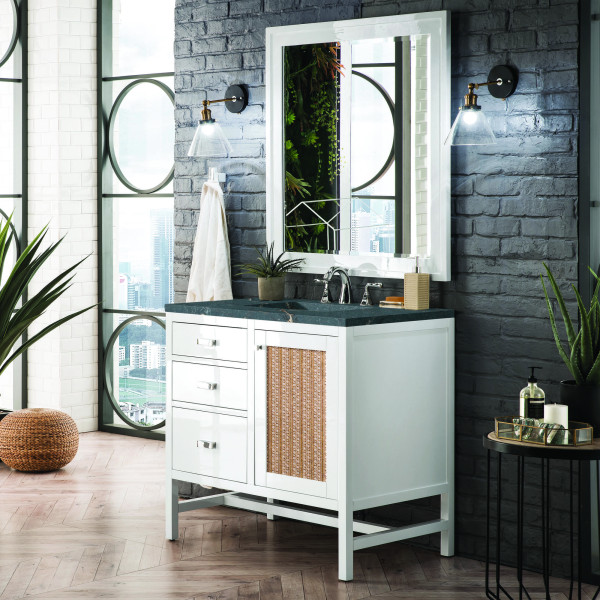 James Martin E444-V36-GW-3PBL 36" Vanity Glossy White w/ 3 CM Parisien Bleu Top