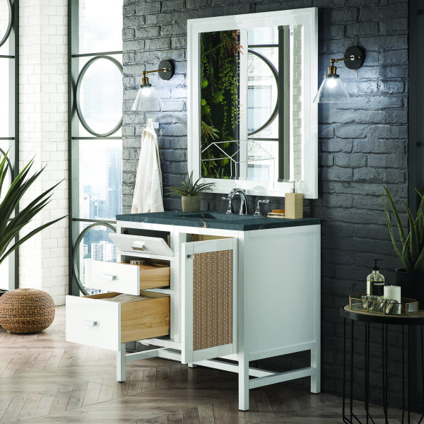 James Martin E444-V36-GW-3PBL 36" Vanity Glossy White w/ 3 CM Parisien Bleu Top