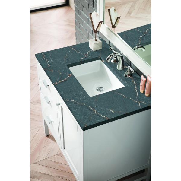 James Martin E444-V36-GW-3PBL 36" Vanity Glossy White w/ 3 CM Parisien Bleu Top