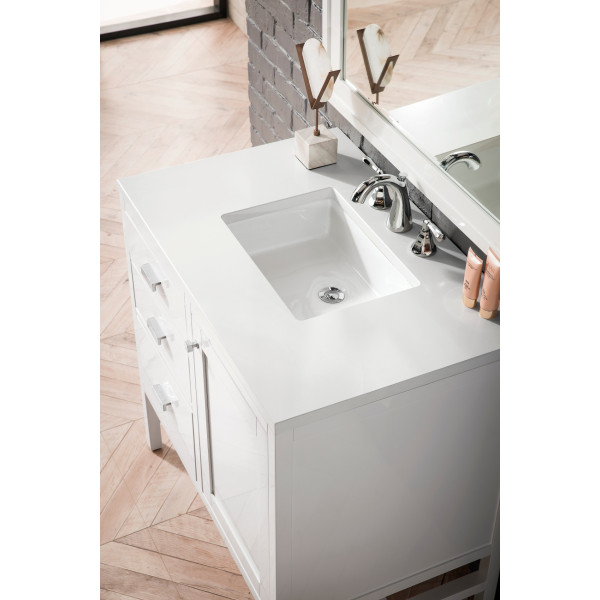James Martin E444-V36-GW-3WZ Vanity Cabinet Glossy White w/ Quartz Top