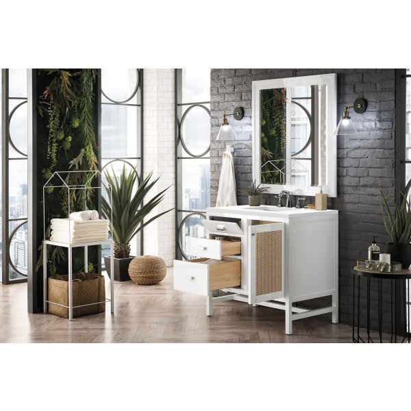 James Martin E444-V36-GW-3WZ Vanity Cabinet Glossy White w/ Quartz Top