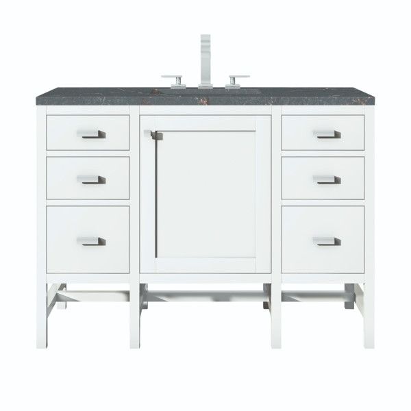 James Martin E444-V48-GW-3PBL 48" Vanity Glossy White w/ 3 CM Parisien Bleu Top