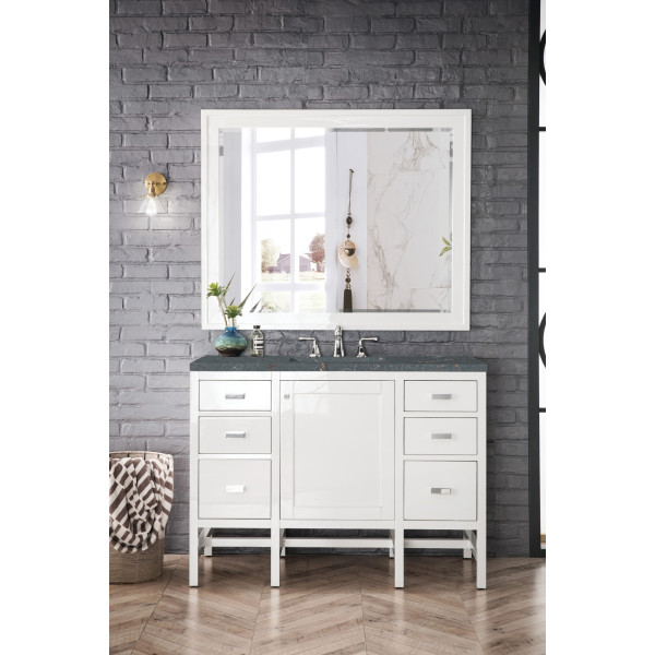 James Martin E444-V48-GW-3PBL 48" Vanity Glossy White w/ 3 CM Parisien Bleu Top