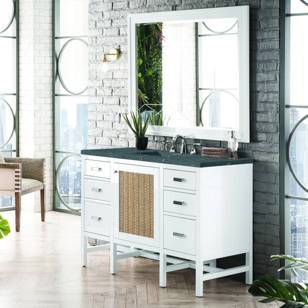 James Martin E444-V48-GW-3PBL 48" Vanity Glossy White w/ 3 CM Parisien Bleu Top