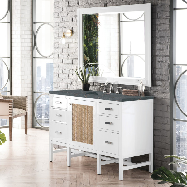 James Martin E444-V48-GW-3PBL 48" Vanity Glossy White w/ 3 CM Parisien Bleu Top