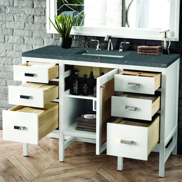 James Martin E444-V48-GW-3PBL 48" Vanity Glossy White w/ 3 CM Parisien Bleu Top