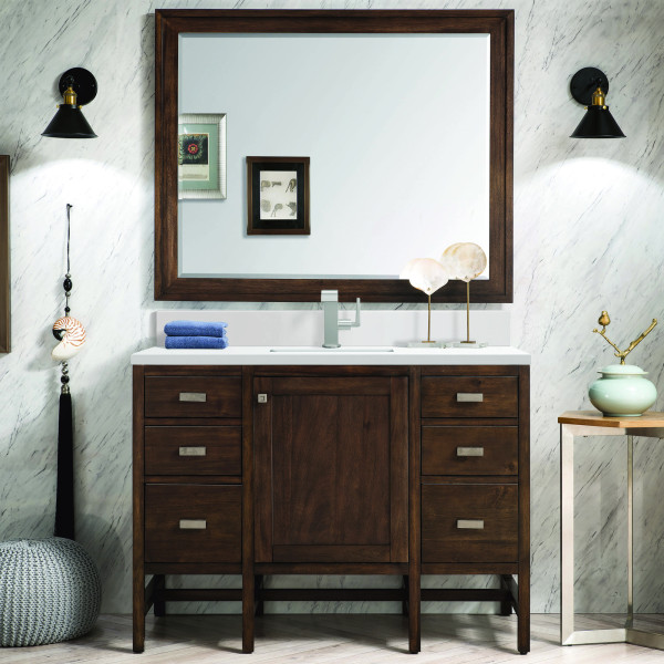 James Martin E444-V48-MCA-1WZ Vanity Mid-Century Acacia w/ White Zeus Top