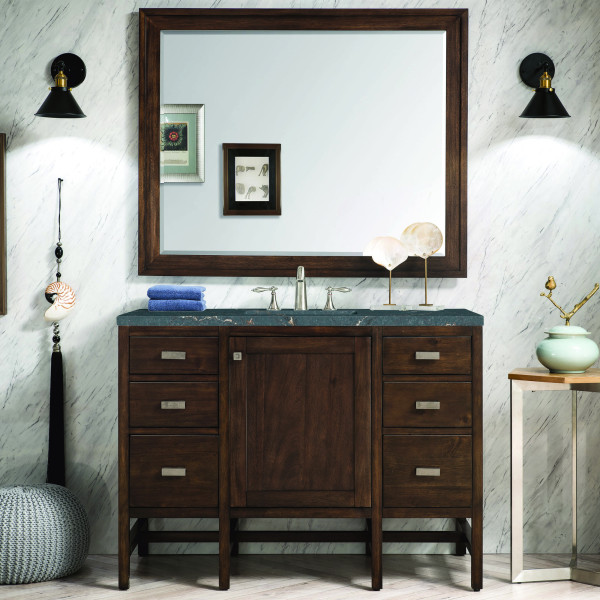 James Martin E444-V48-MCA-3PBL Vanity Mid-Century Acacia w/ Parisien Bleu Top