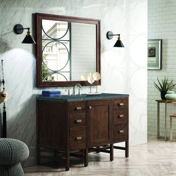 James Martin E444-V48-MCA-3PBL Vanity Mid-Century Acacia w/ Parisien Bleu Top