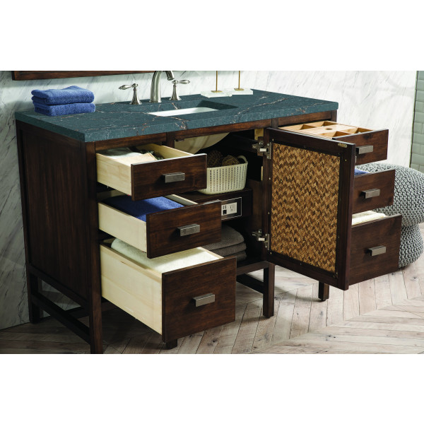James Martin E444-V48-MCA-3PBL Vanity Mid-Century Acacia w/ Parisien Bleu Top