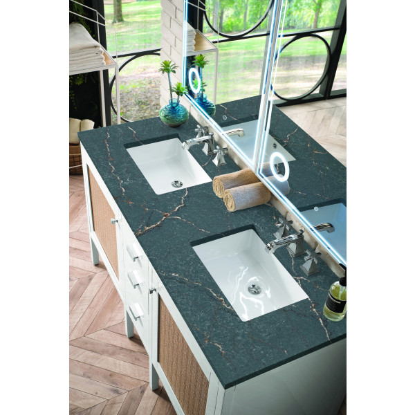 James Martin E444-V60D-GW-3PBL 60" Vanity Glossy White w/ 3 CM Parisien Bleu Top