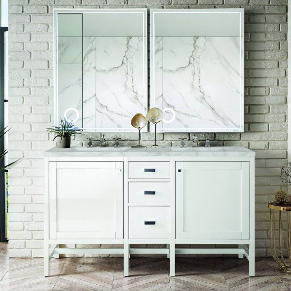 James Martin E444-V60D-GW-3VSL 60" Vanity Glossy White w/ Victorian Silver Top