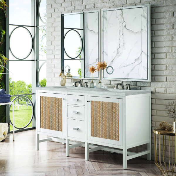 James Martin E444-V60D-GW-3VSL 60" Vanity Glossy White w/ Victorian Silver Top