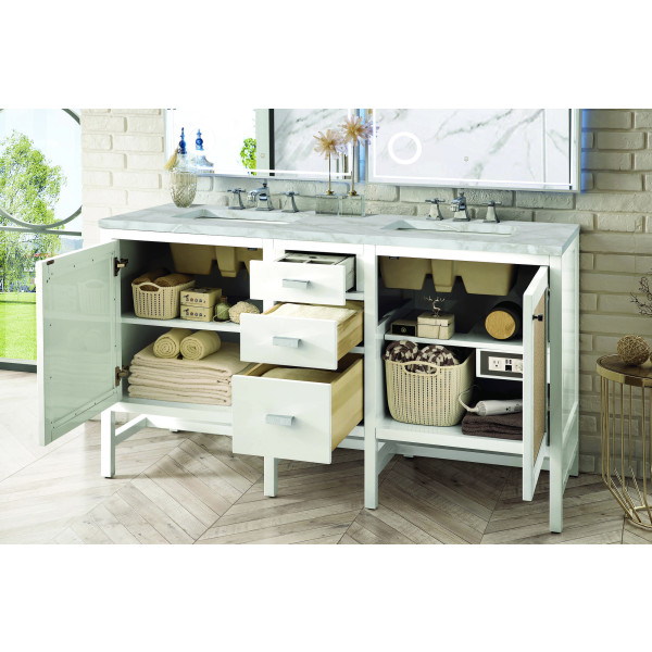 James Martin E444-V60D-GW-3VSL 60" Vanity Glossy White w/ Victorian Silver Top