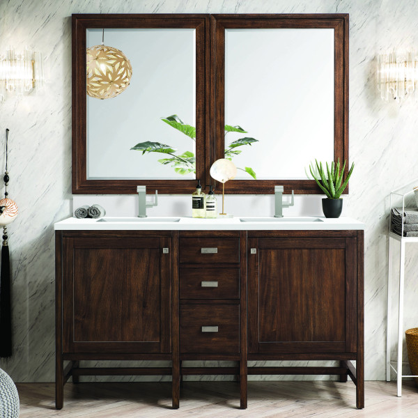 James Martin E444-V60D-MCA-1WZ 60" Vanity Mid-Century Acacia w/ White Zeus Top