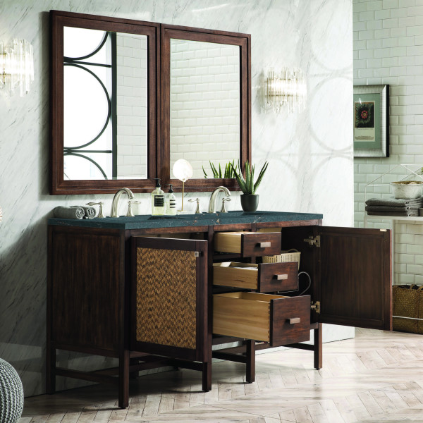 James Martin E444-V60D-MCA-3PBL Vanity Mid-Century Acacia w/ Parisien Bleu Top