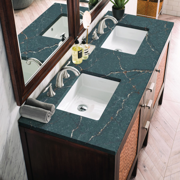 James Martin E444-V60D-MCA-3PBL Vanity Mid-Century Acacia w/ Parisien Bleu Top