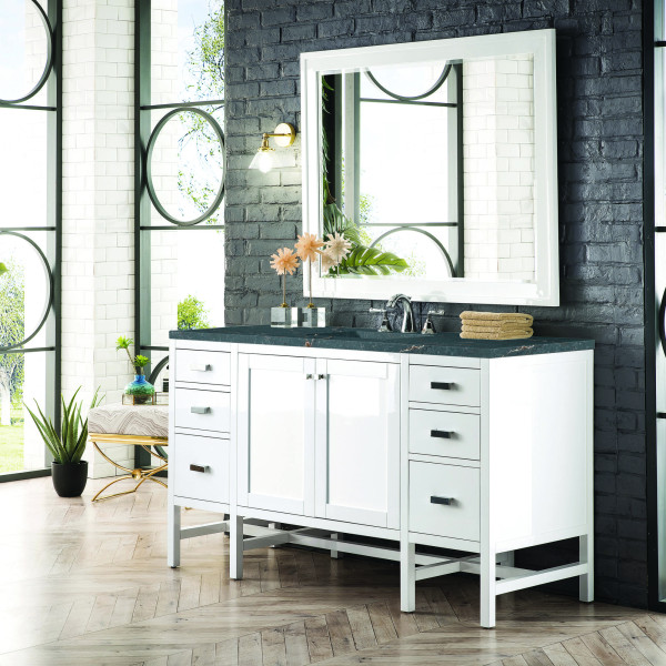 James Martin E444-V60S-GW-3PBL 60" Vanity Glossy White w/ 3 CM Parisien Bleu Top