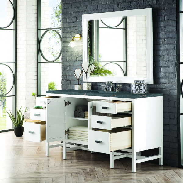 James Martin E444-V60S-GW-3PBL 60" Vanity Glossy White w/ 3 CM Parisien Bleu Top