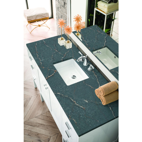 James Martin E444-V60S-GW-3PBL 60" Vanity Glossy White w/ 3 CM Parisien Bleu Top