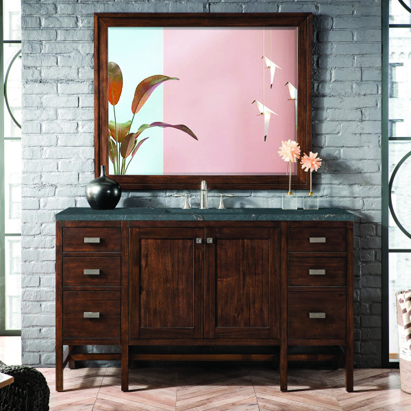 James Martin E444-V60S-MCA-3PBL Vanity Mid-Century Acacia w/ Parisien Bleu Top