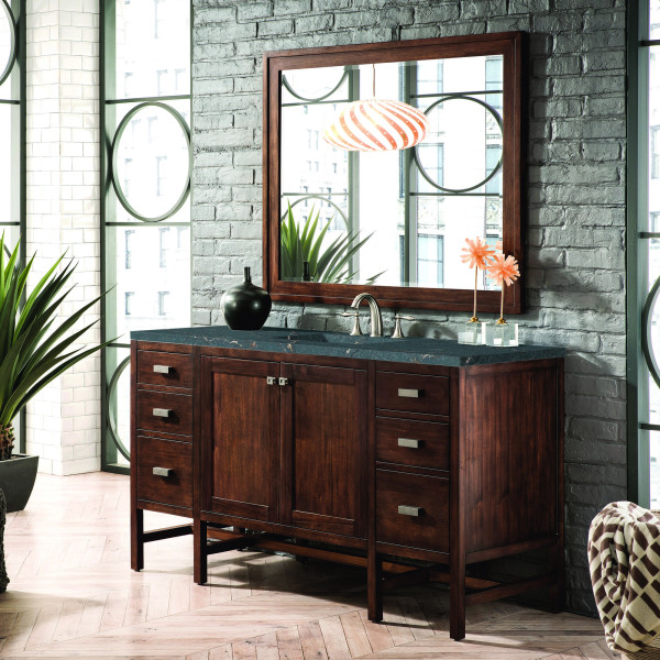 James Martin E444-V60S-MCA-3PBL Vanity Mid-Century Acacia w/ Parisien Bleu Top