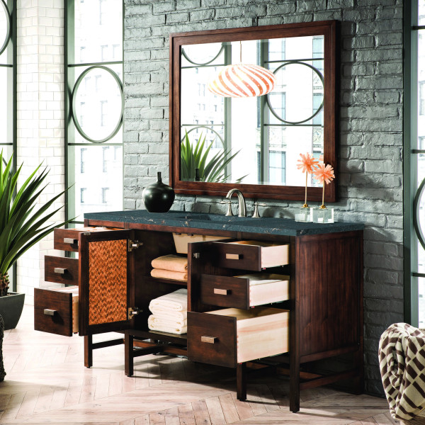 James Martin E444-V60S-MCA-3PBL Vanity Mid-Century Acacia w/ Parisien Bleu Top
