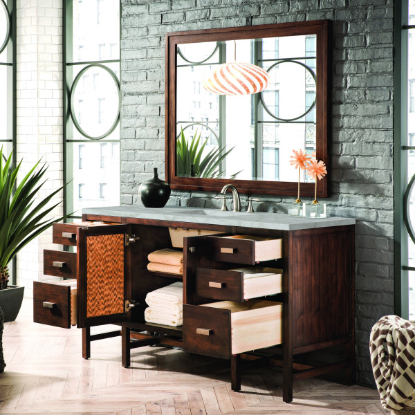 James Martin E444-V60S-MCA-3VSL Vanity Mid-Century Acacia w/ Victorian Silver To