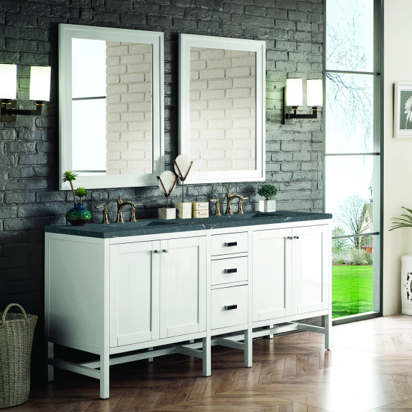 James Martin E444-V72-GW-3PBL 72" Vanity Glossy White w/ 3 CM Parisien Bleu Top