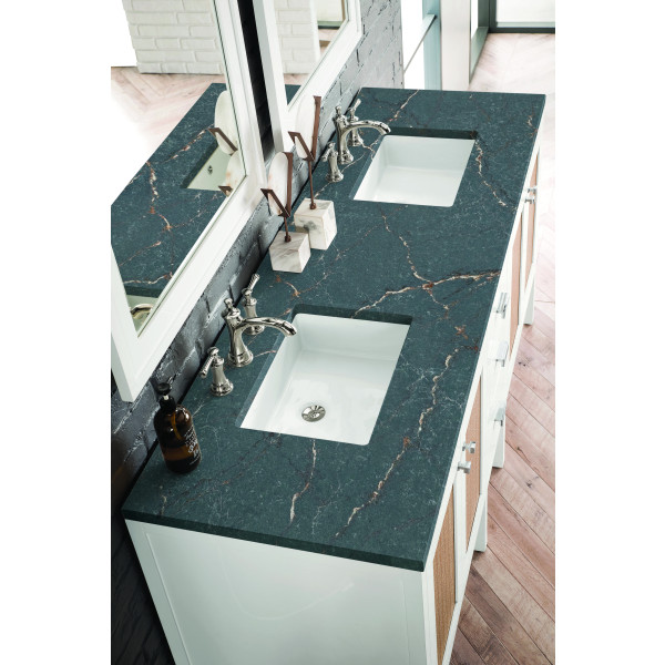 James Martin E444-V72-GW-3PBL 72" Vanity Glossy White w/ 3 CM Parisien Bleu Top