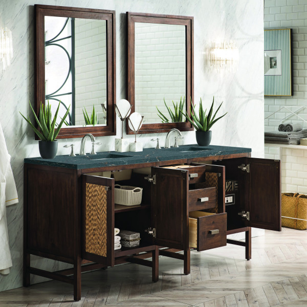 James Martin E444-V72-MCA-3PBL Vanity Mid-Century Acacia w/ Parisien Bleu Top